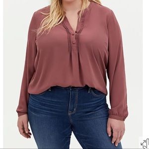Walnut Georgette Pintuck  Button Down Blouse